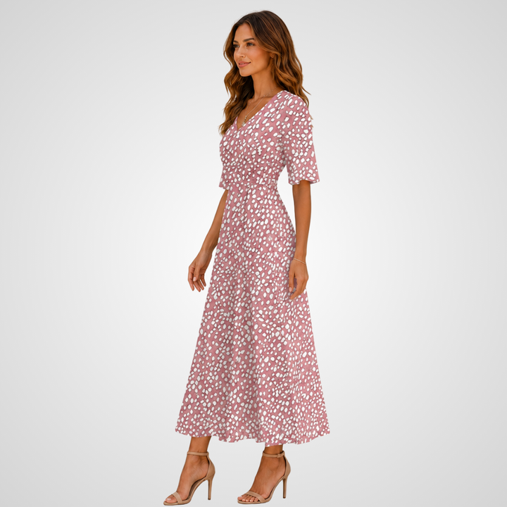 Colette | Elegantní puntíkované midi šaty s lichotivým střihem
