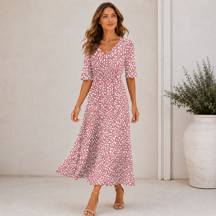 Colette | Elegantní puntíkované midi šaty s lichotivým střihem