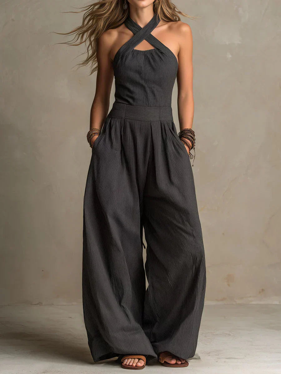Ariana | Elegantní overal s překříženým halter výstřihem