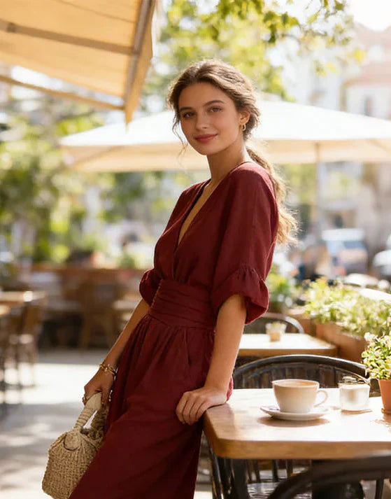Daniela | Elegantní overal s výstřihem do V a širokými nohavicemi